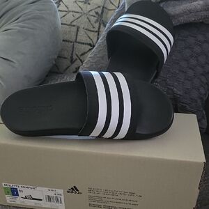 Adidas Adilette Comfort Slides in Black and White Unisex Mens 6 Womens 7